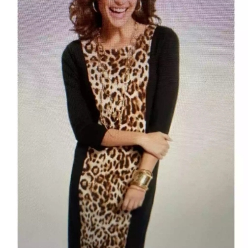 Chico's Black Dress with Leopard Print Panel Size 1.5 (8-10)